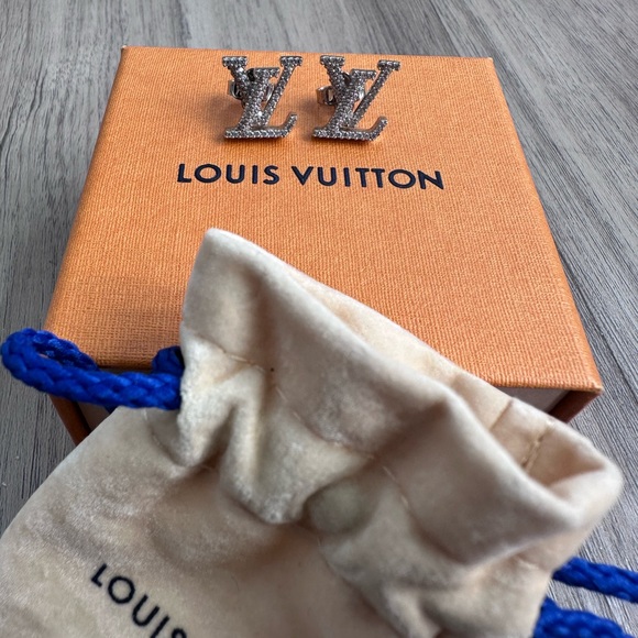 BNWOT Authentic Louis Vuitton LV Iconic Strass Stud Earrings Palladium Silver - Picture 6 of 12